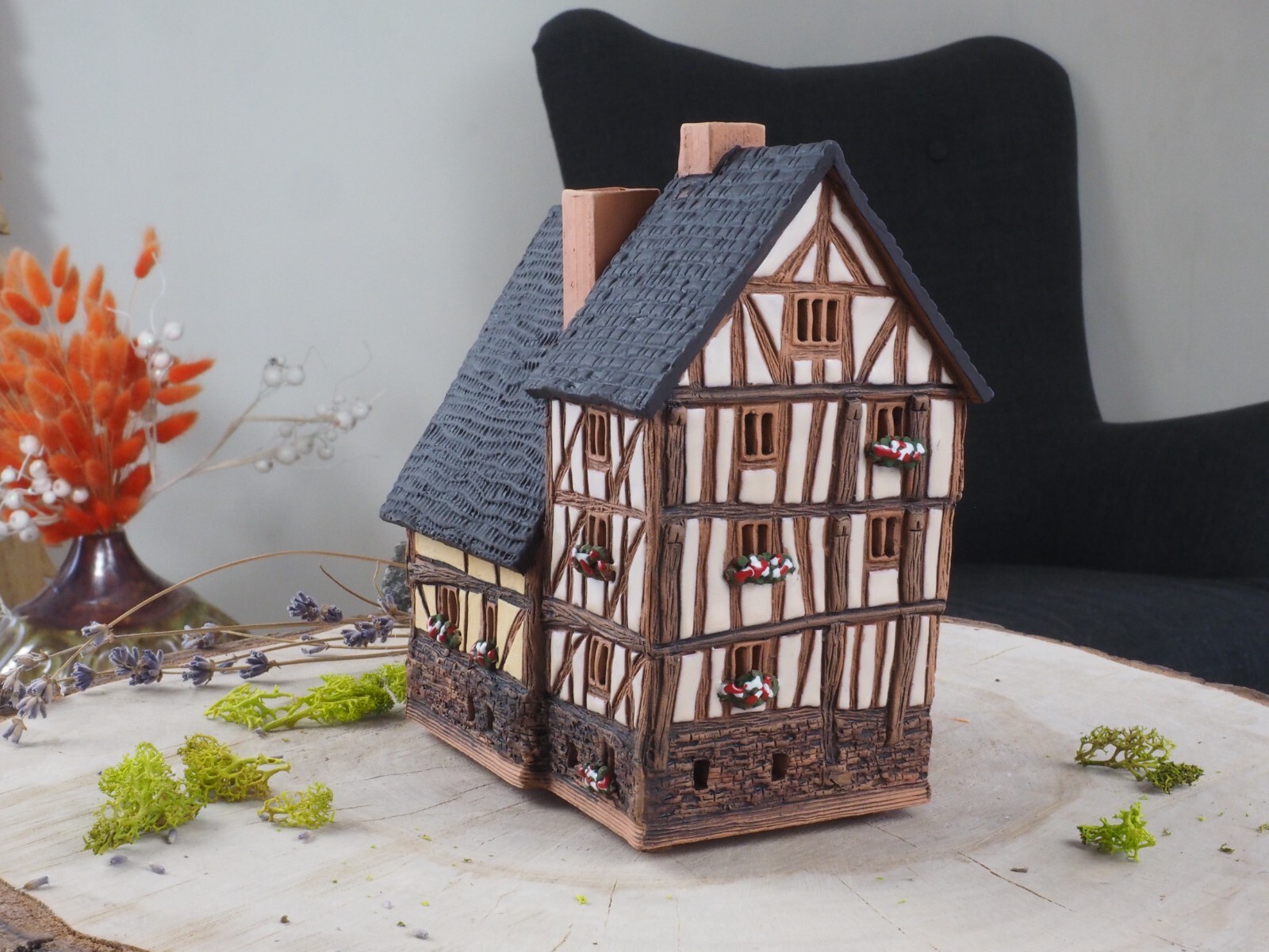 Ceramic Tealight Holder Miniature House in Rennes, France 15 cm Midene Handmade