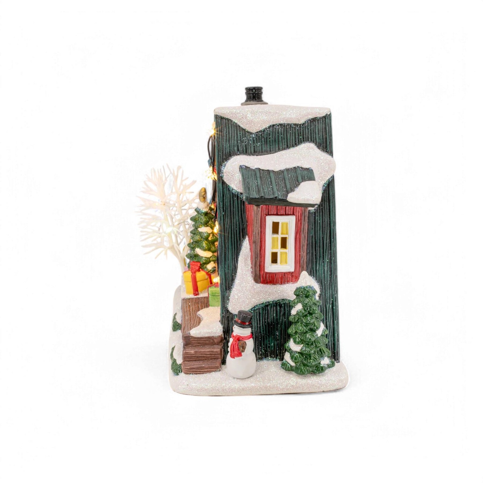 FG Square Country Log Cabin Christmas Village w Big Presents Display MC3005