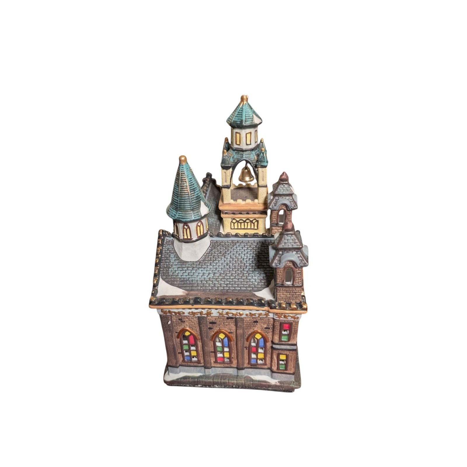 Lemax Christmas Village Cathedral Church Teal Spires Gold Bell Decor