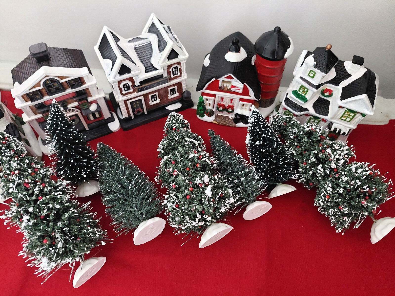 Christmas Village & Miniature Tree Lot Church Post Office Barn Bakery