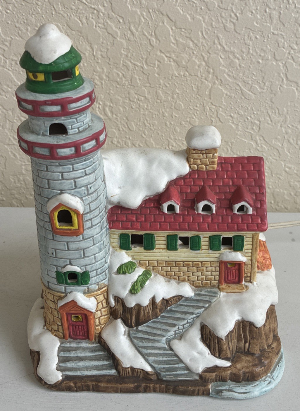 Vintage Lefton Colonial Christmas Village Light House 1988 Byron Wood 06747