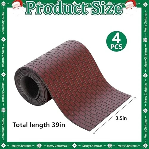4 Pcs Christmas Village Reddish Brown Brick Road-39 x 39″x 3.5″-reddish Brown