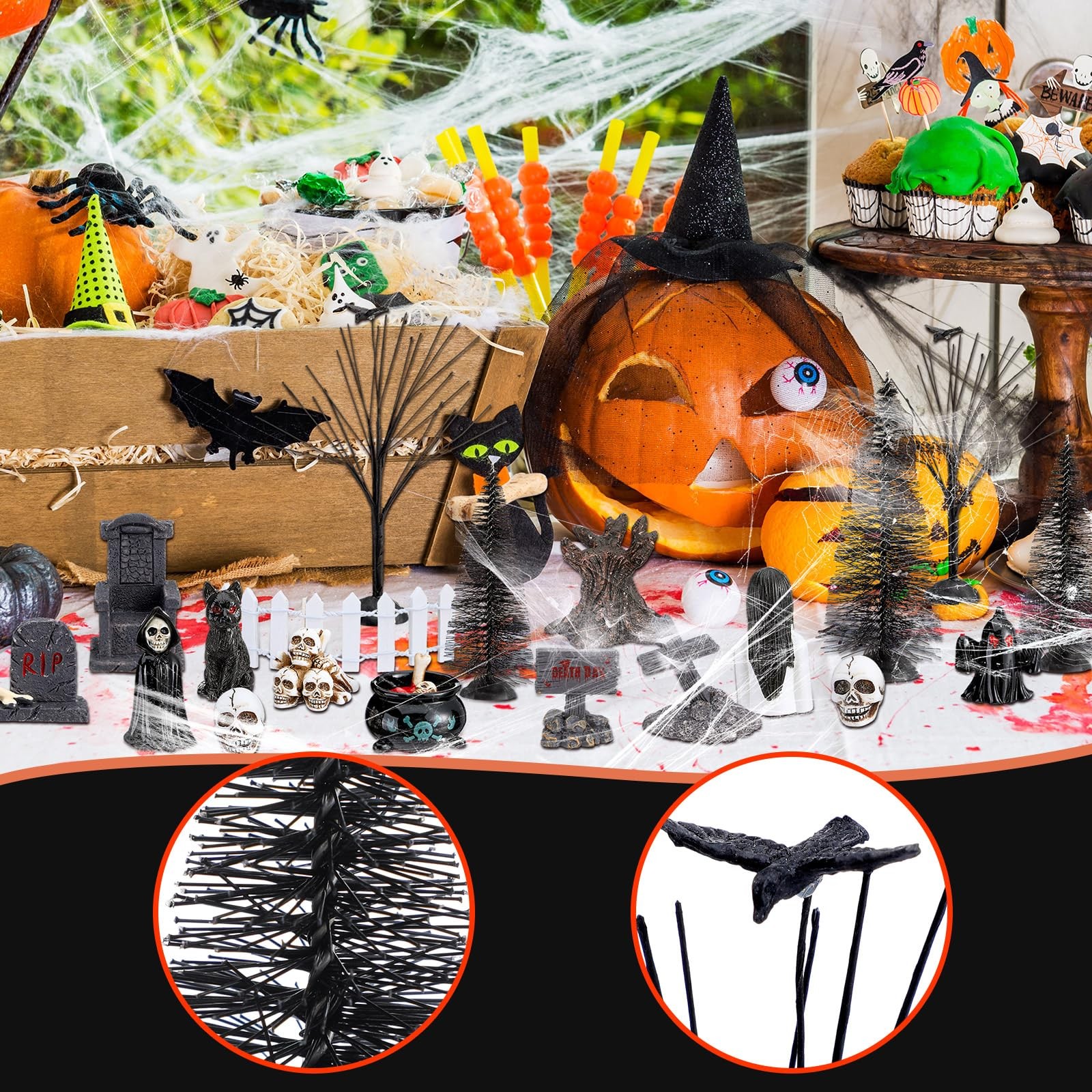 Liliful 32 Pcs Halloween Village Miniature Town Accessories Set Halloween Figuri