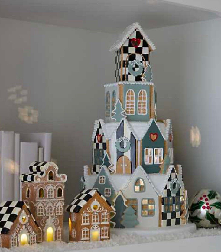 Mackenzie Childs Illuminated Farmhouse Gingerbread Village -New In The Box