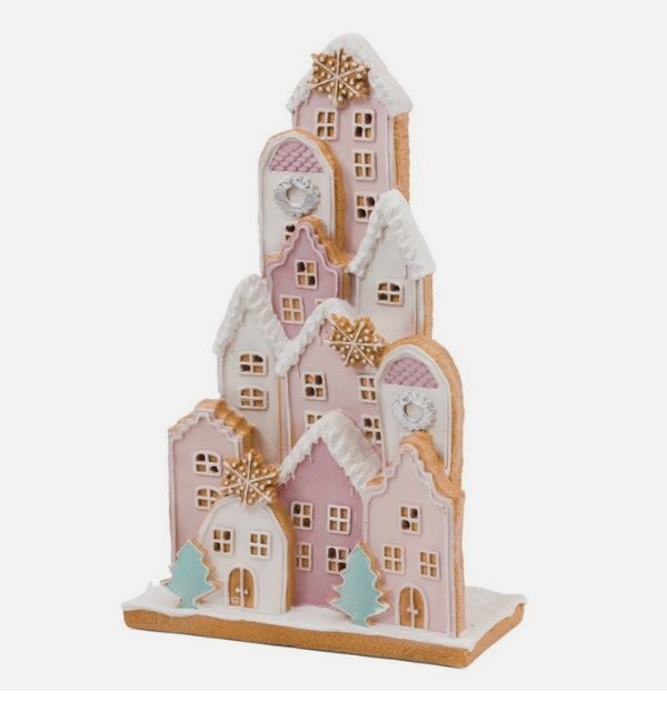 CUPCAKES CASHMERE Christmas LED Pastel Pink Flat Gingerbread House Village NEW