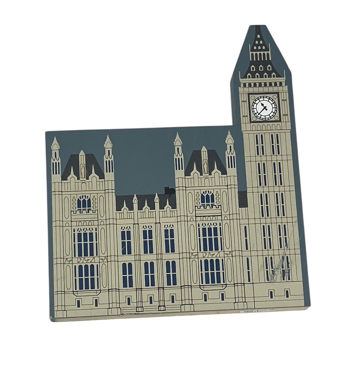 Cats Meow Wood Folk Art Shelf Sitter LONDON HOUSE of PARLIAMENT & BIG BEN Signed