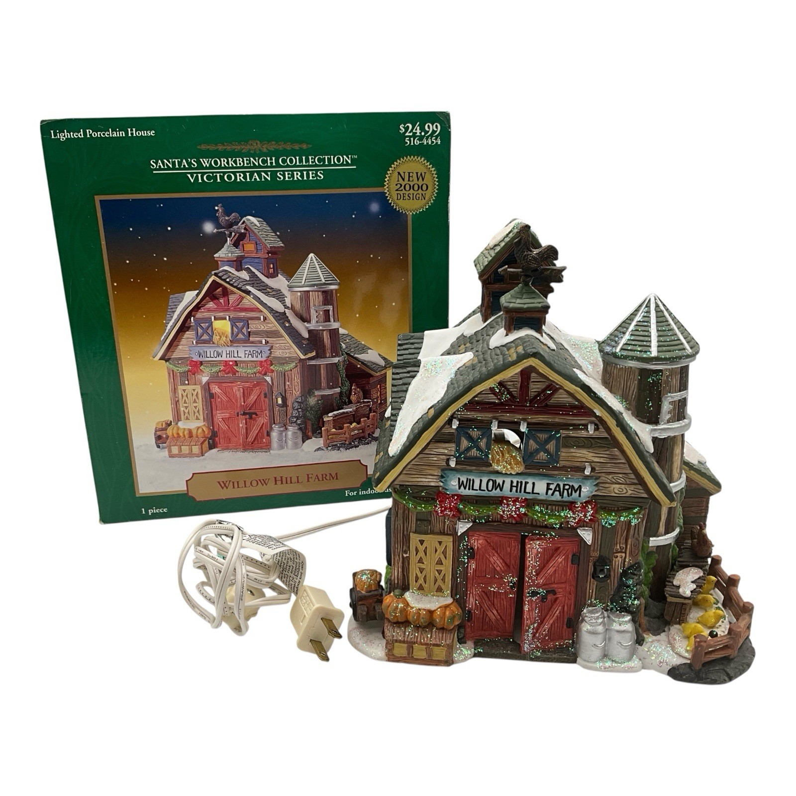 Santa’s Workbench “Willow Hill Farm” Lighted Porcelain Christmas Village VTG