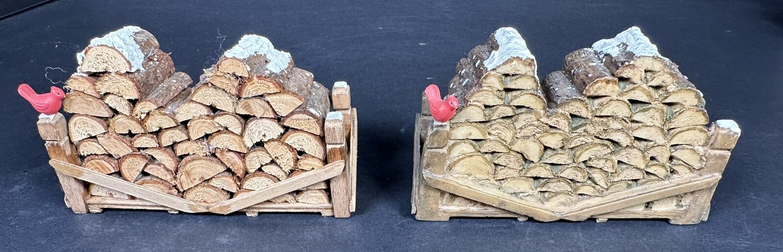 Dept 56 Christmas Village Accessories Snowy Wood Pile w/ Cardinal bird Set of 2