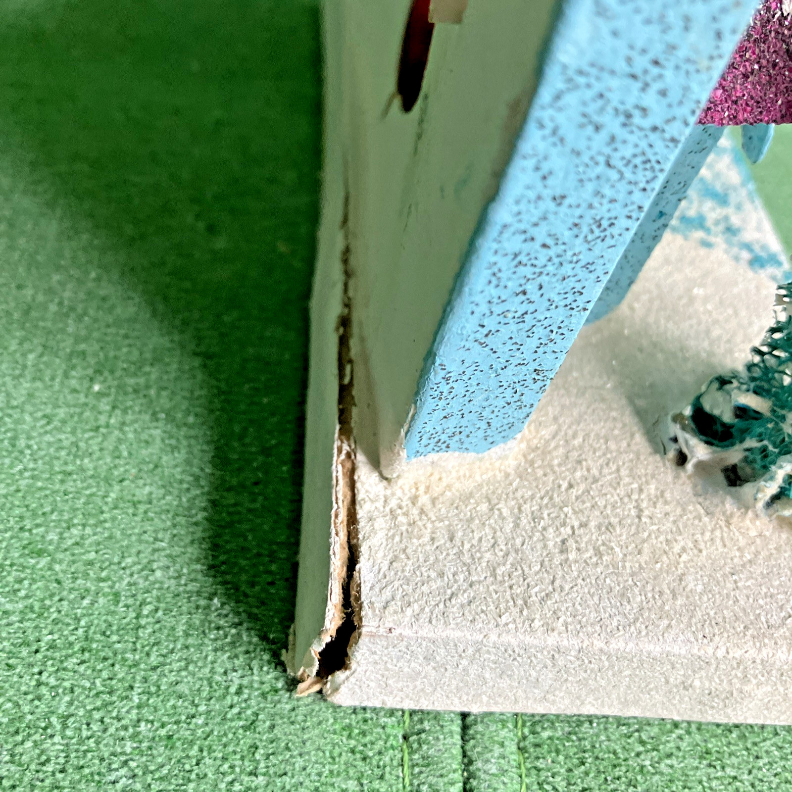 2 Sizes VTG Christmas Putz Houses, Cardboard w Mica Glitter, Windows, Trees