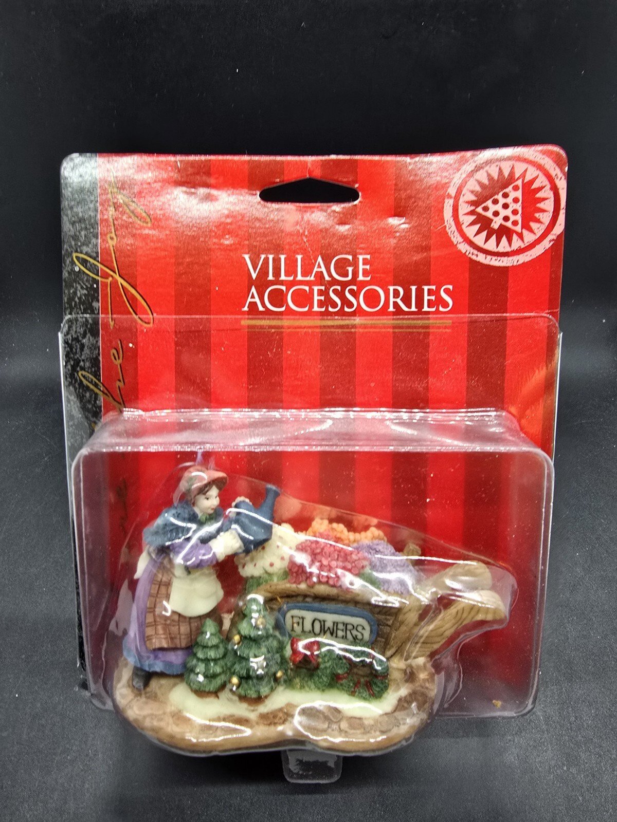 Vtg Caldor Share the Joy Village Accessorie Flower Cart Lady 4.5″ New In Package