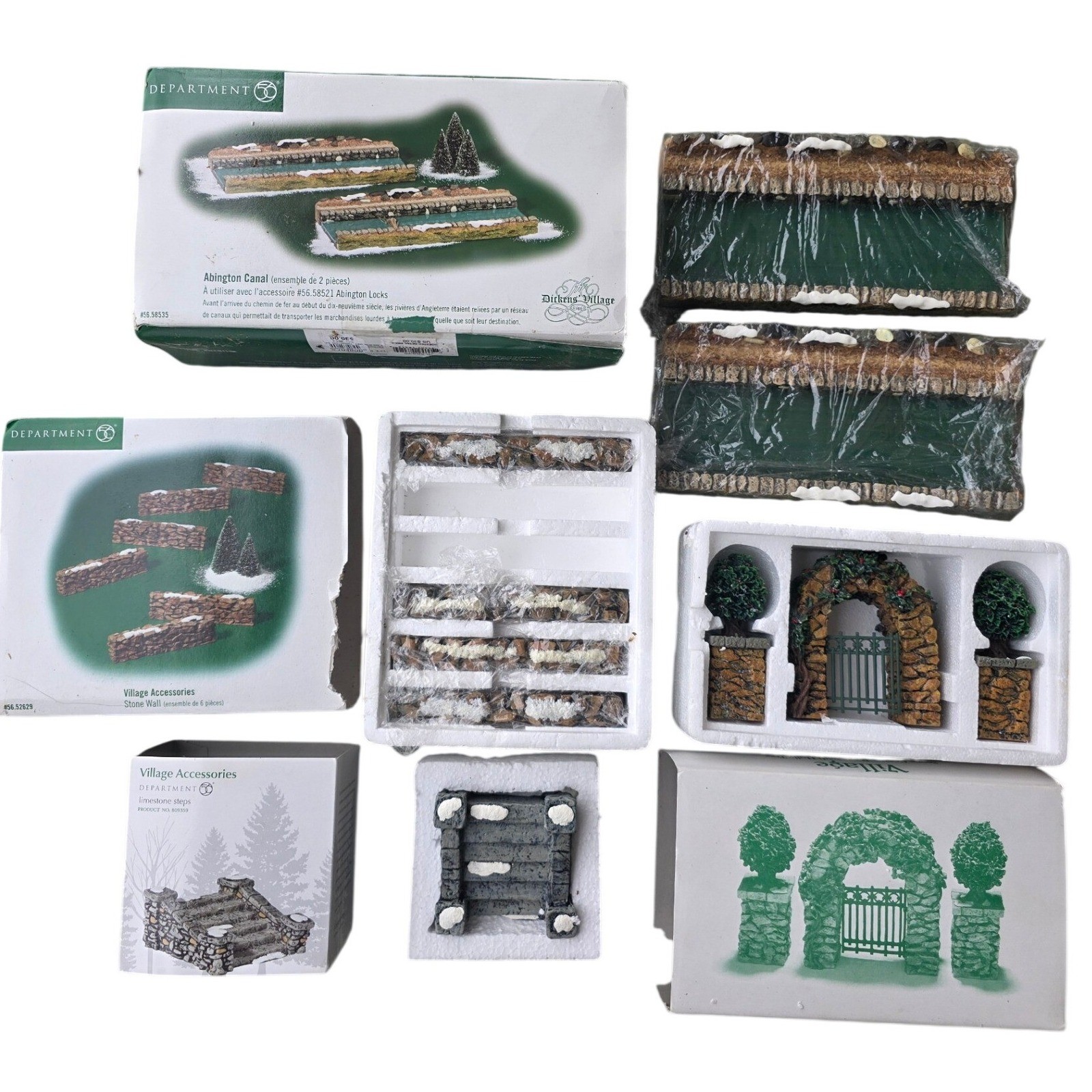 Department 56 Village Accessories Lot Abington Canal Stone Wall Gate Steps Z3