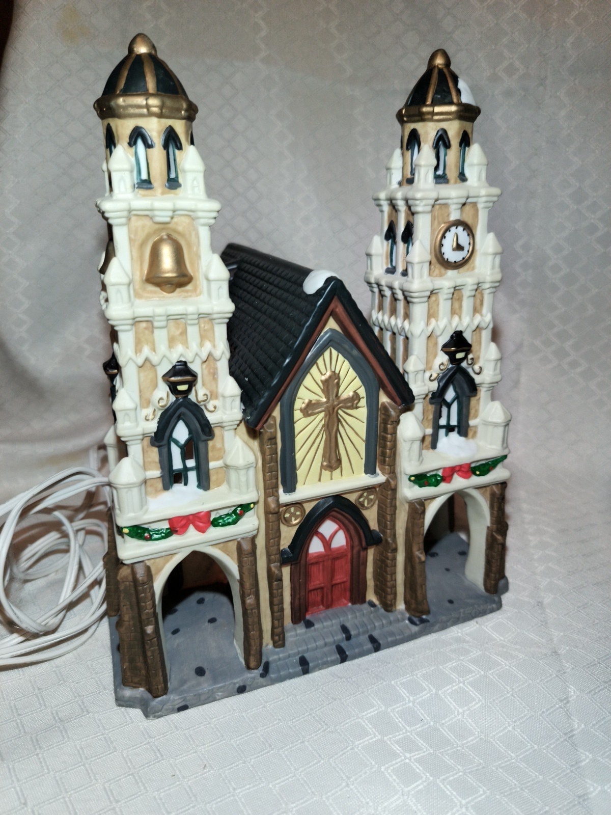 Rare Copperfield Cathedral Church Clock Bell Tower Christmas Village Lighted
