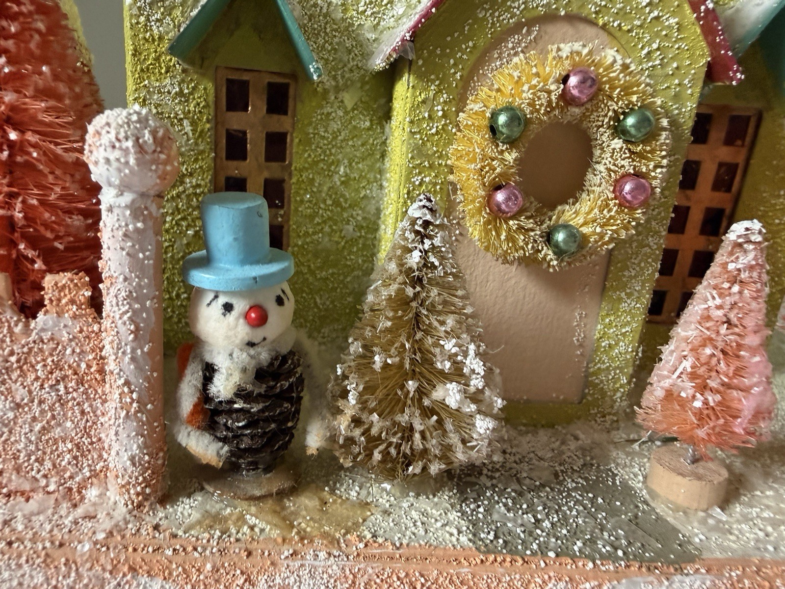 Cody Foster Glitter Light Up Putz House with Bottlebrush Trees Christmas