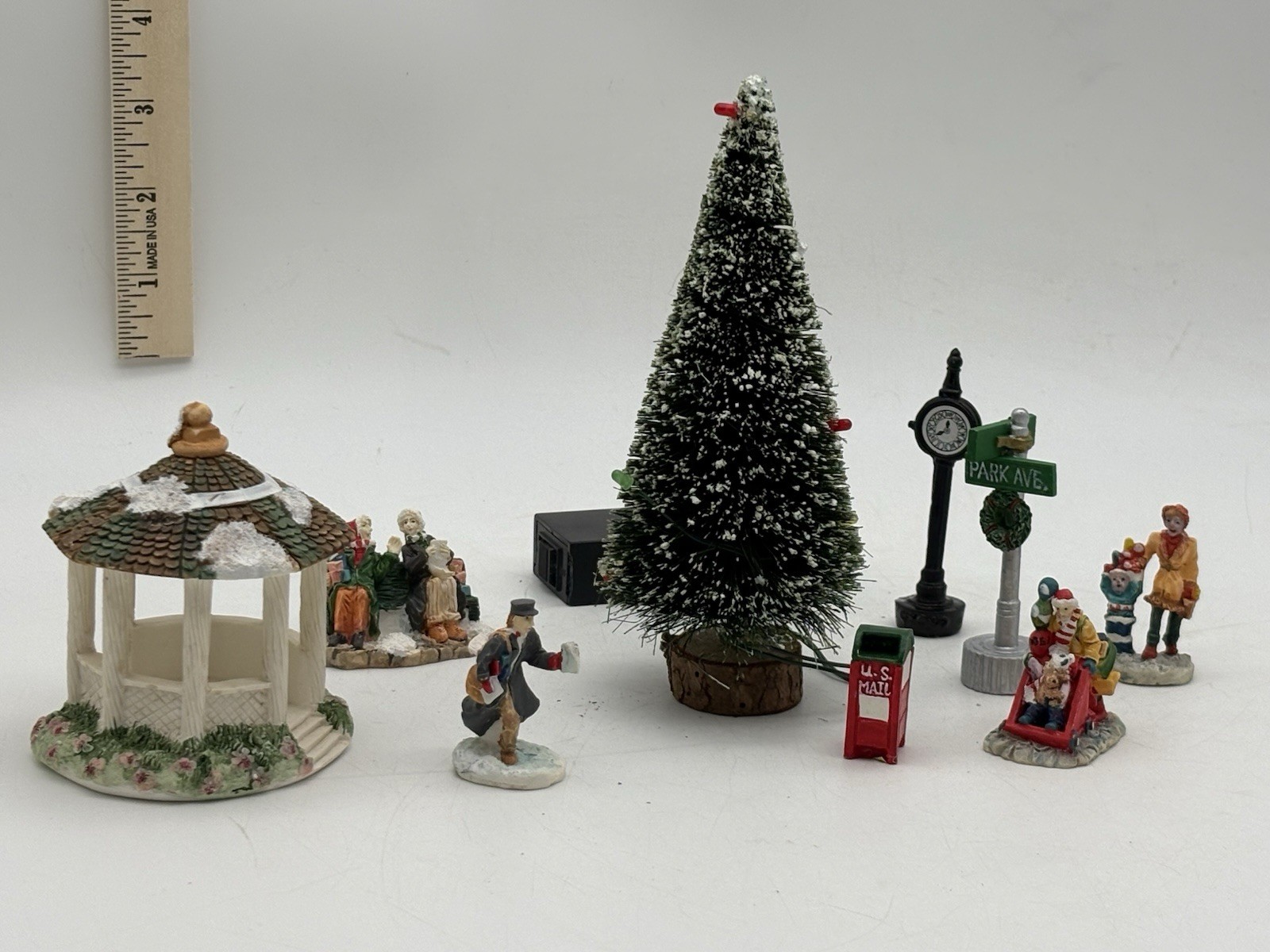 Vintage Home Town America Christmas Village Accessory Lot Gazebo Tree Figures