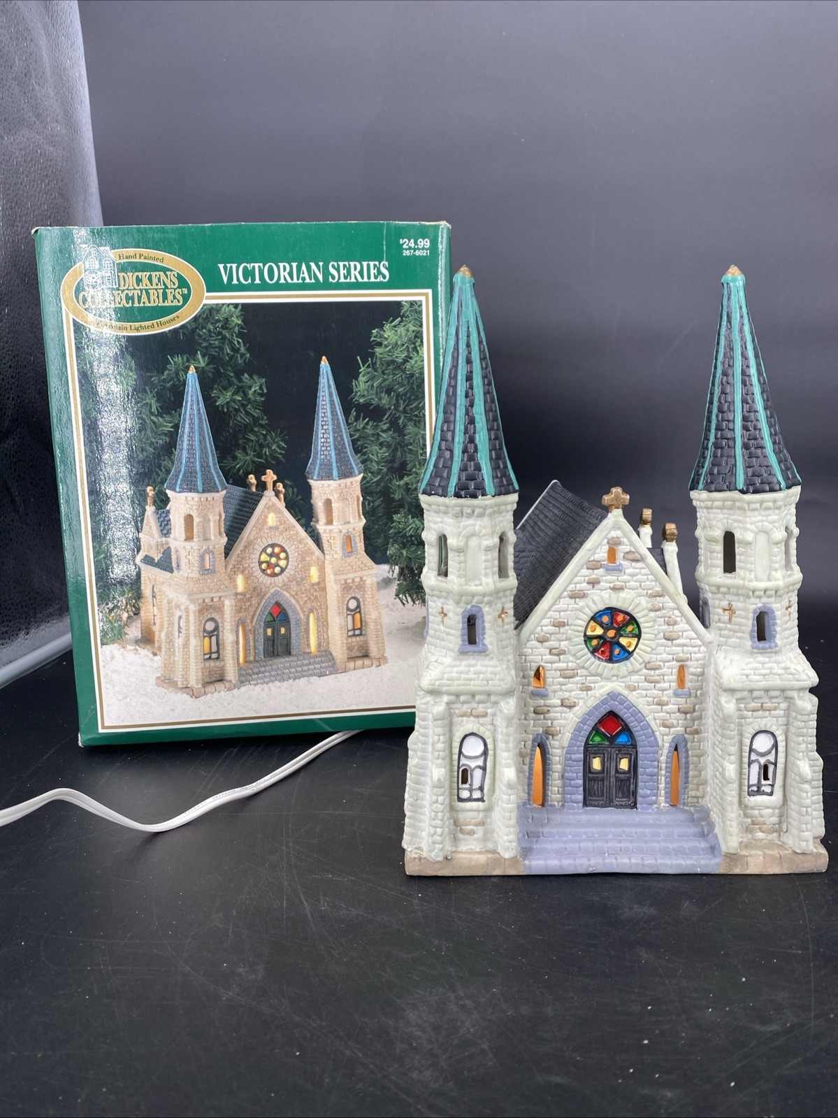 Cathedral Church Chapel Lighted Painted Ceramic Village Building