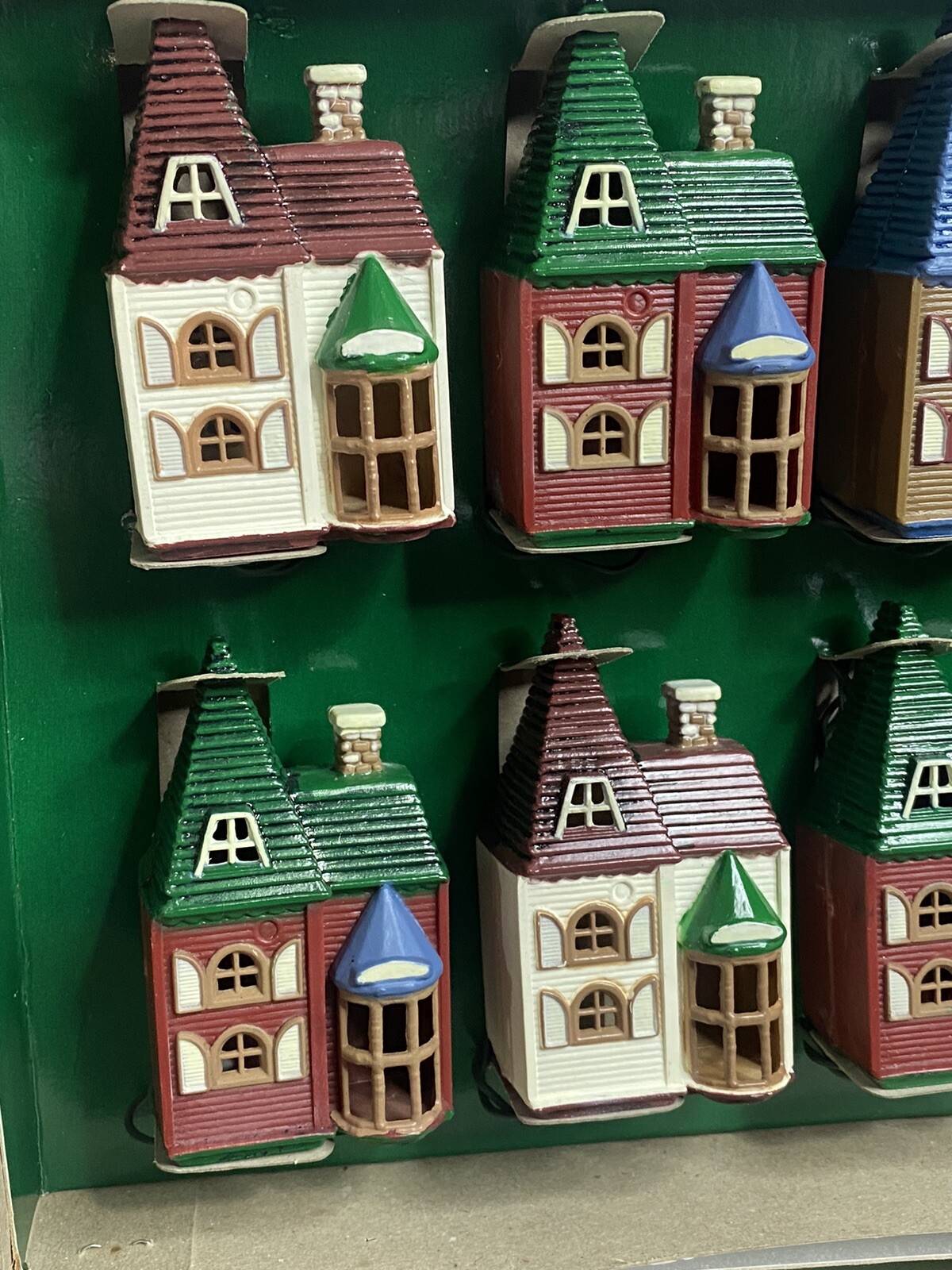 Vintage Victorian Houses Cottages String Lights Christmas Village Hard Plastic