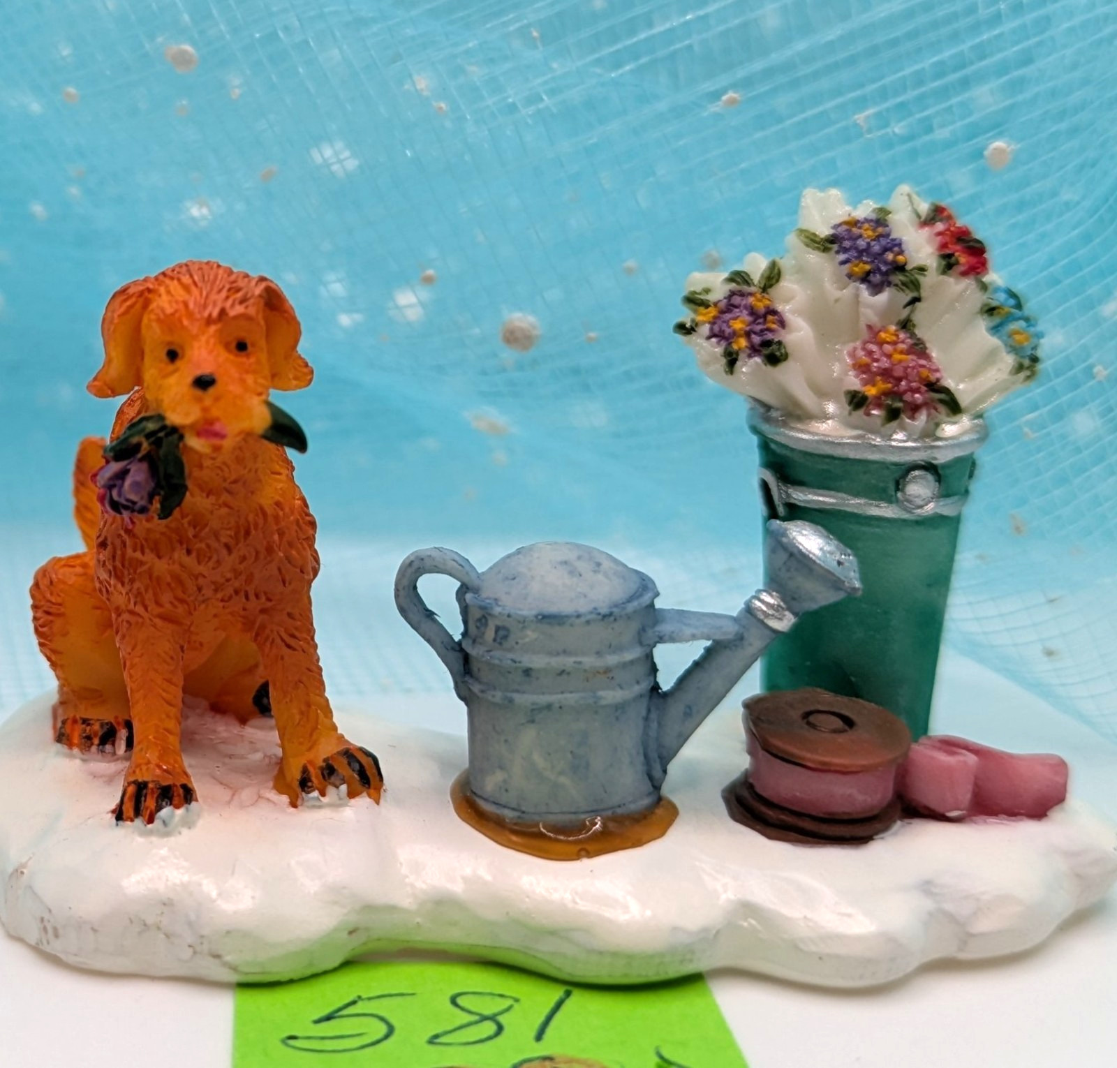 Lemax Dog flowers watering can ribbon Christmas Village figurine NO BOX INV581