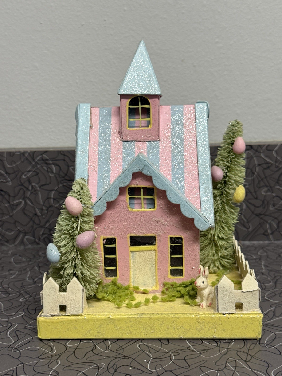 Vintage Pastel Putz House Spring Easter with Bunny Cody Foster Style