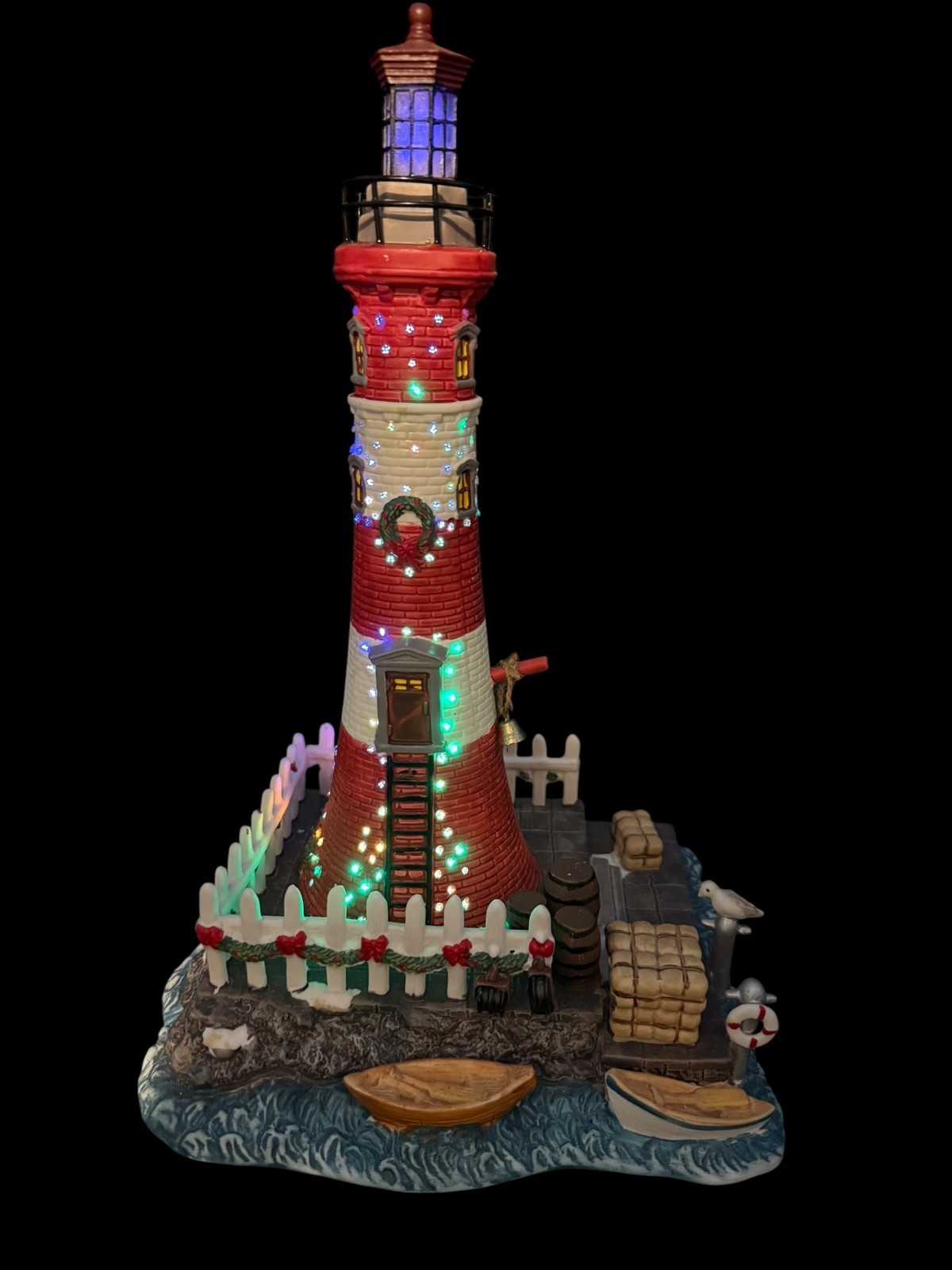 St. Nicholas Square Lighthouse Figurine Illuminated Hand Painted Christmas Decor