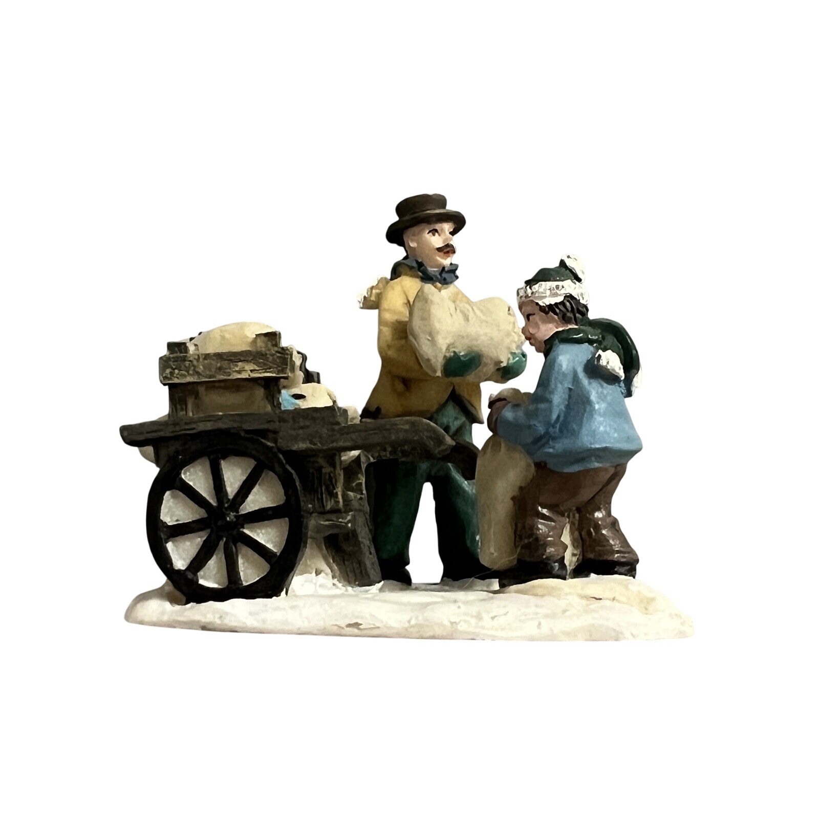 Lemax Carole Towne Man & Boy Loading Cart Christmas Village Retired