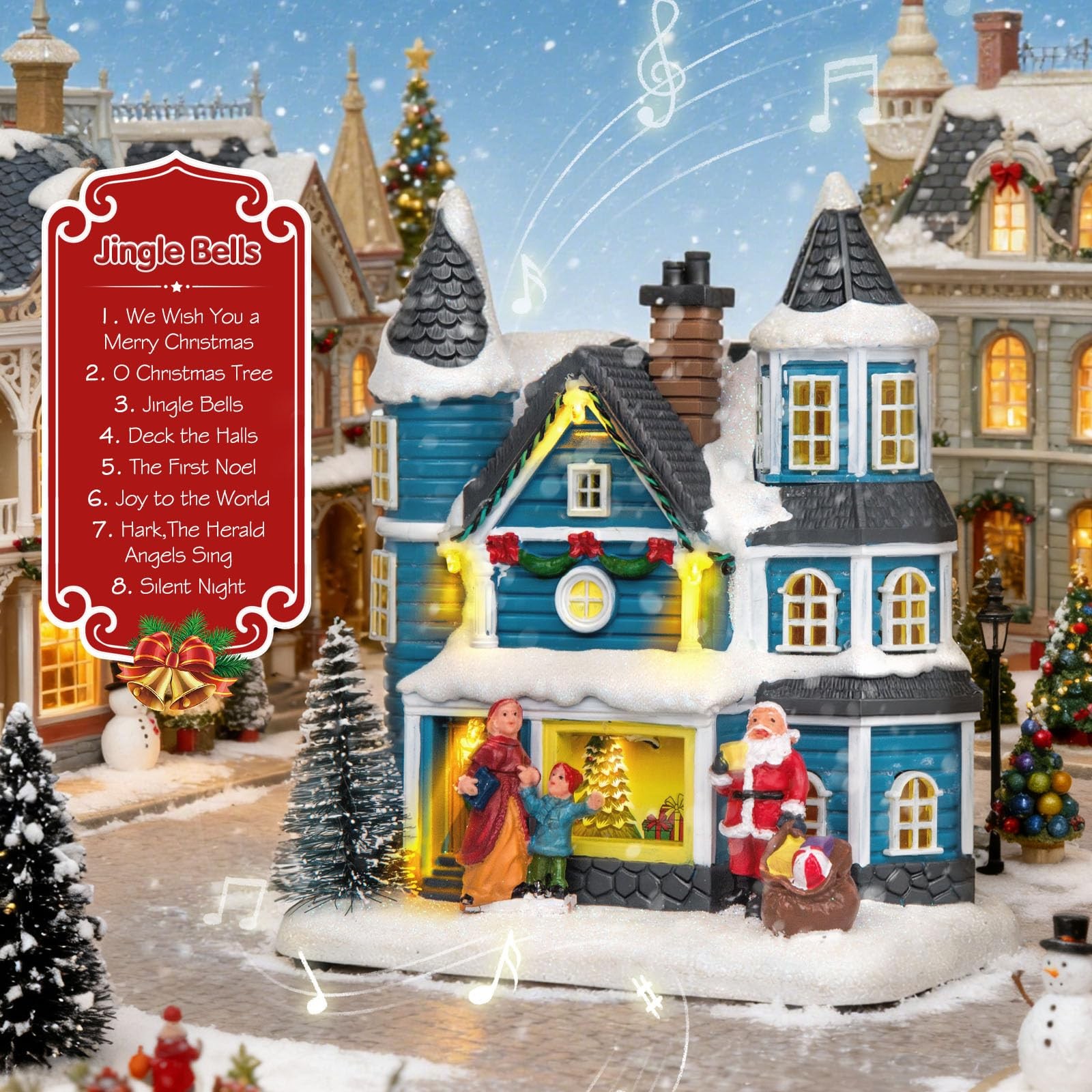 LED Lighted Musical Blue Victorian Village House – 7.4″ Christmas Collectible…