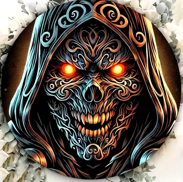 Metal Sign GOTHIC SKULL WITH GLOWING EYES 8″ X 8″ Wall Decoration Halloween NEW