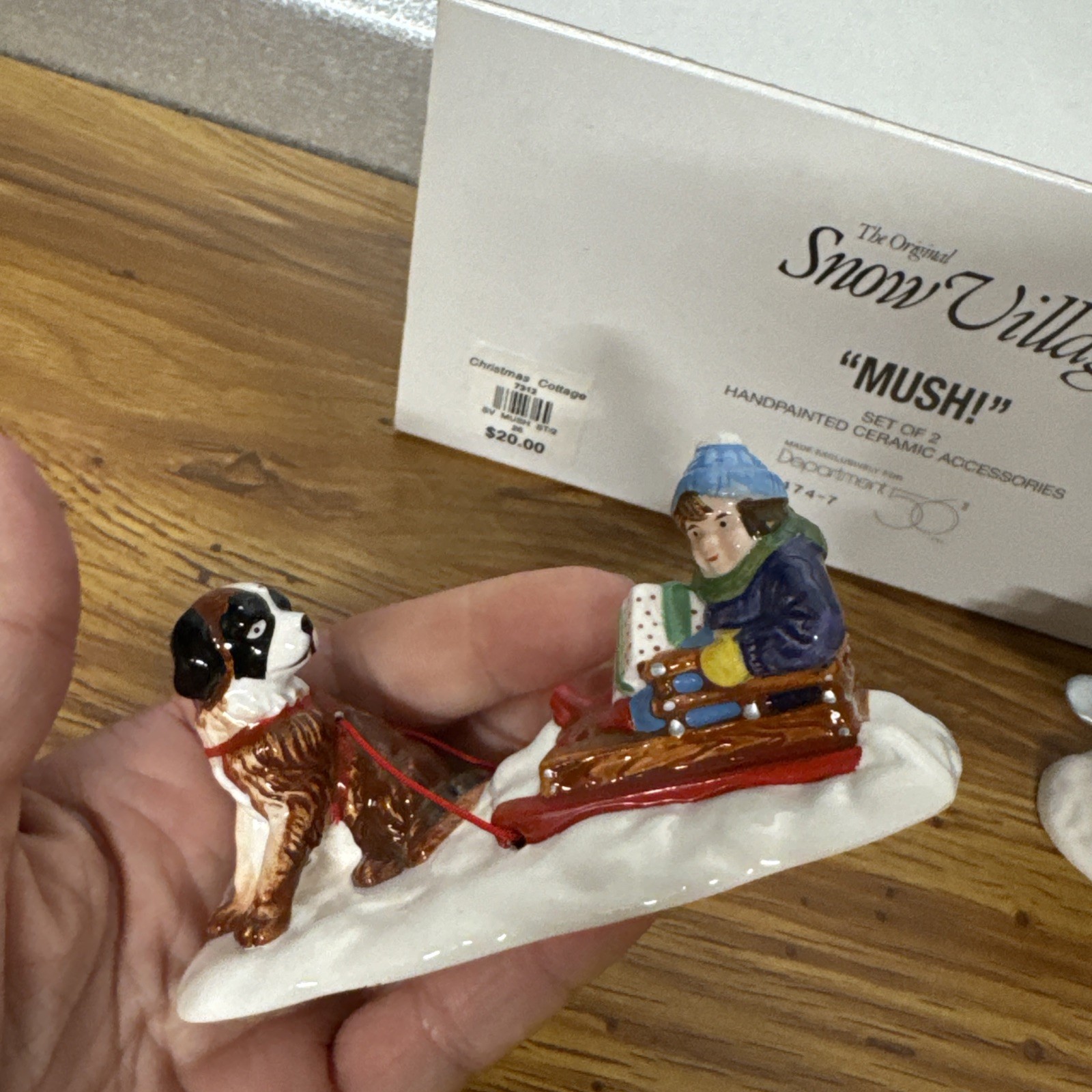 Dep 56 Snow Village “Mush!” w Box #54747 St Bernard Dog Kids Sledding Accessory