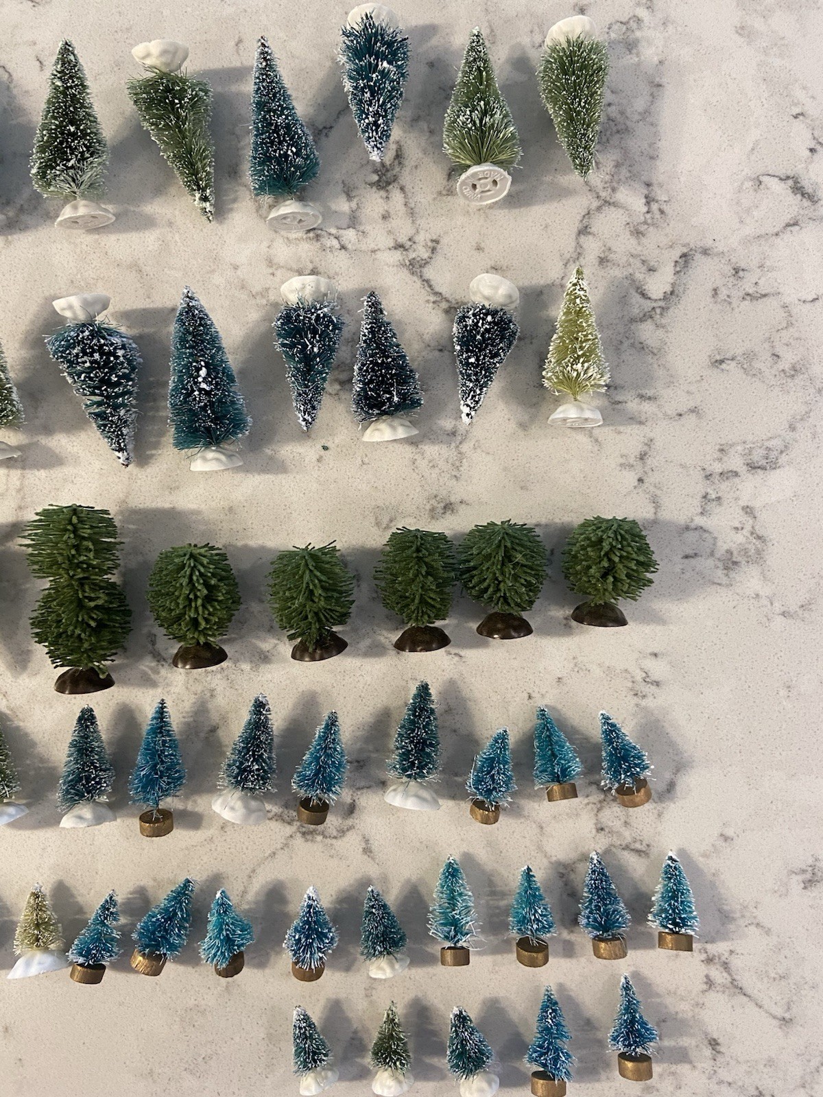 76 vintage Christmas village tree lot. Various colors and sizes.