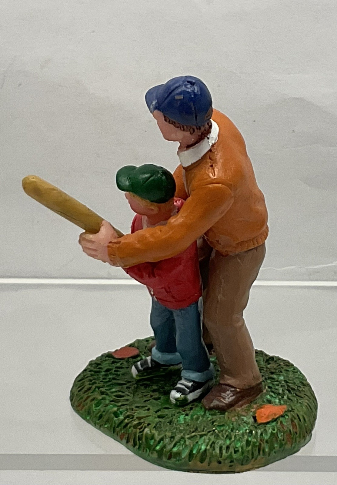 Lemax RARE Dad with Son teaching how to hold a baseball bat-Spooky Collec.