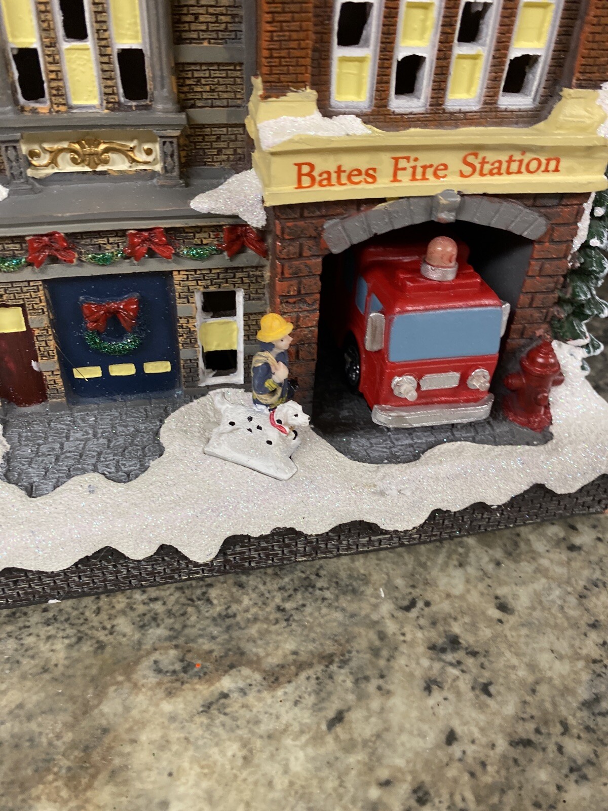 Carole Towne Bates Fire Station Animated Truck Lighted Musical Christmas Village