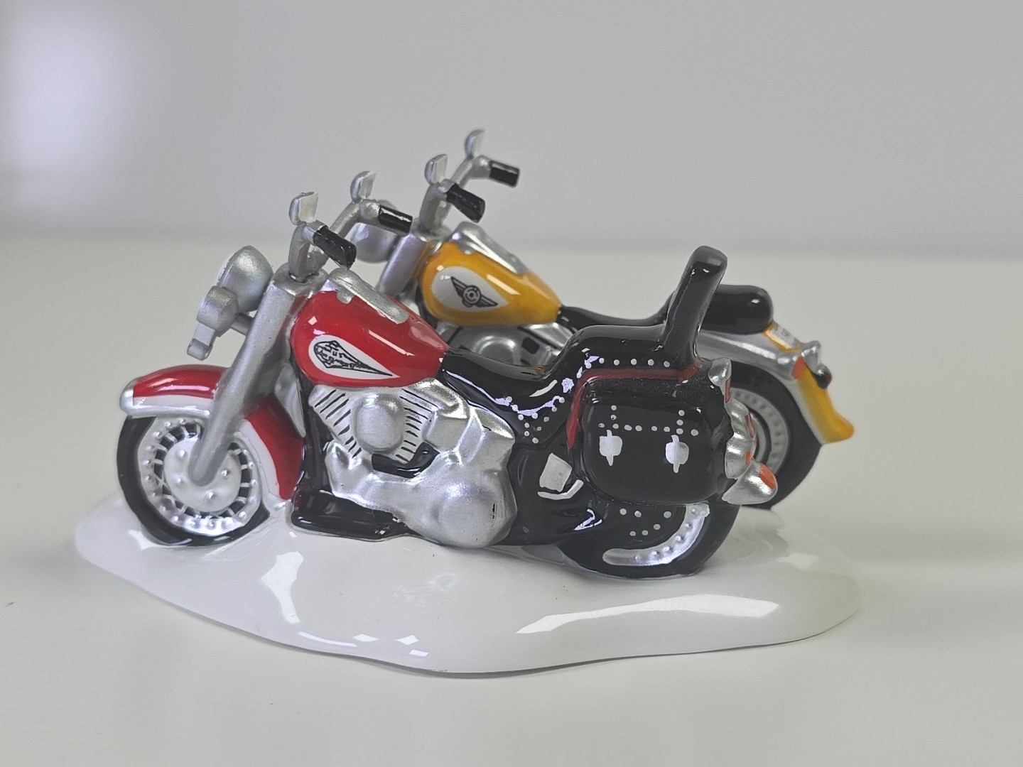 Dept 56 Snow Village 1997 Harley Davidson Fat Boy and Softail