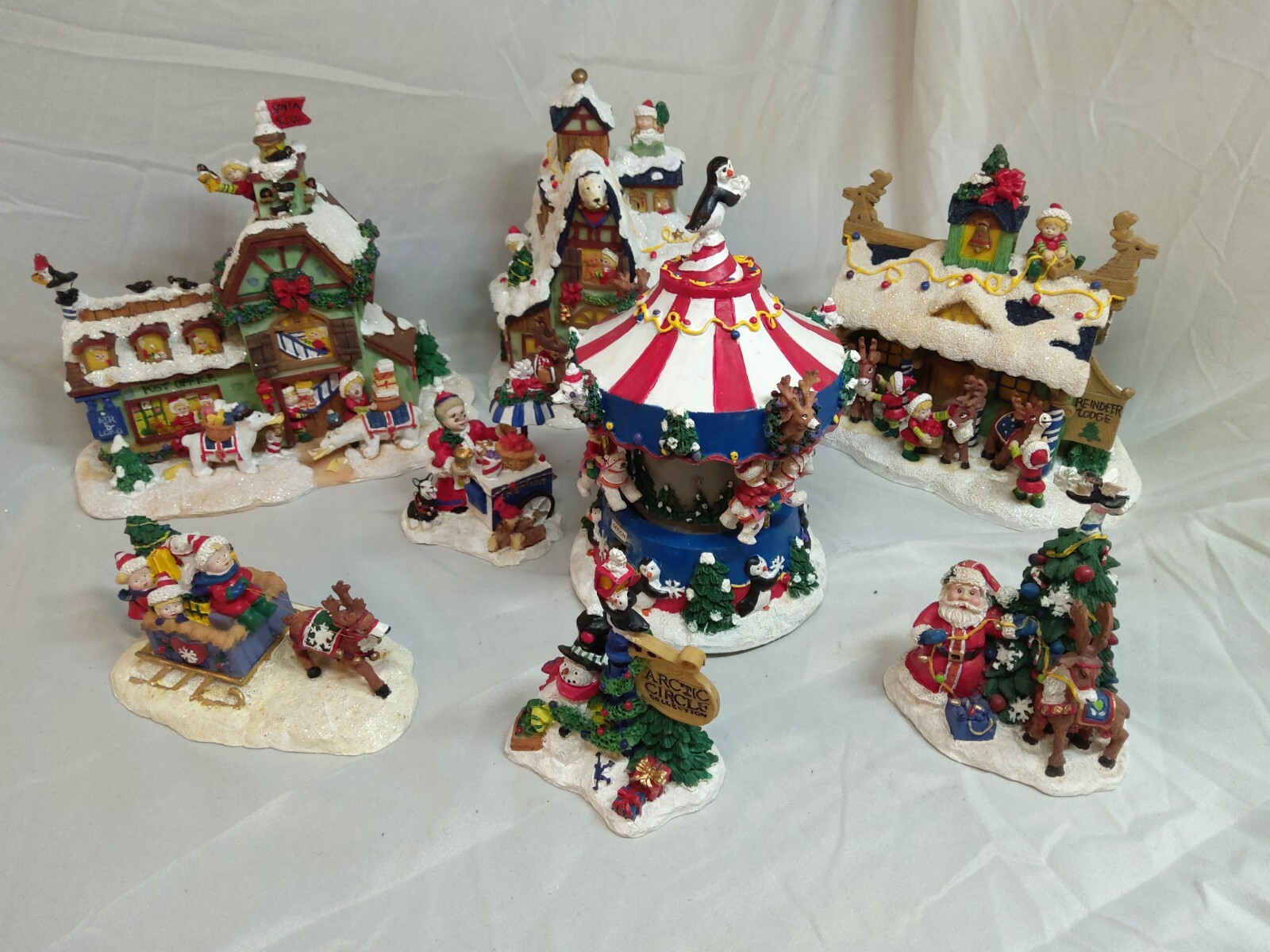 Arctic Circle Lighted Christmas Village With Carousel Tested And Working Nice