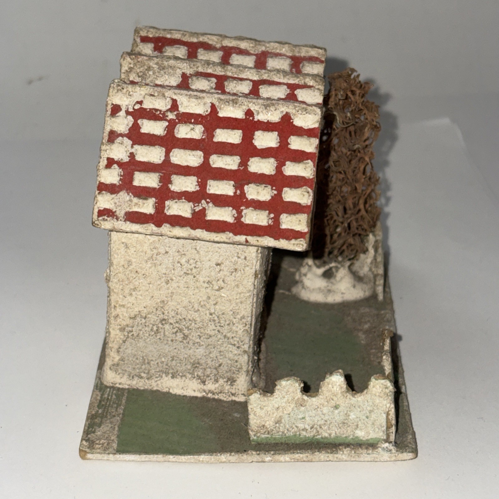 Vintage Christmas 2-story House Putz Display w/ Tree Fence Mica Glitter ~ Japan