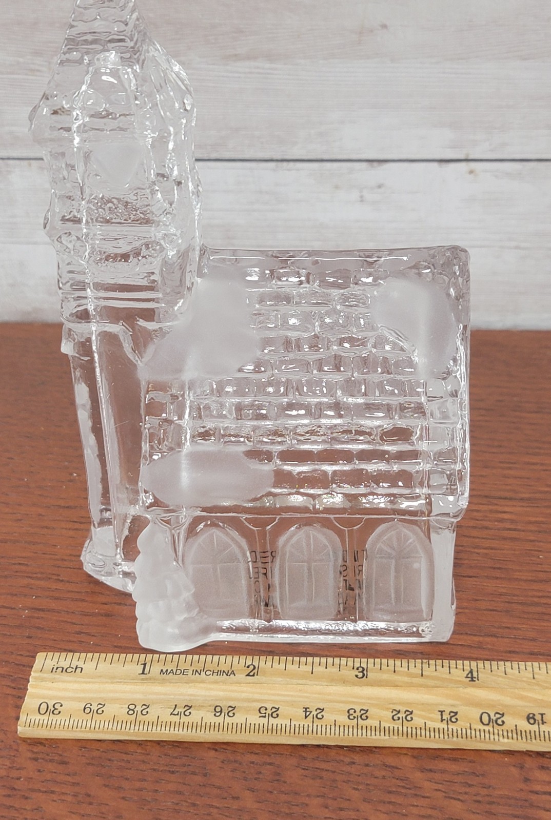 3 Vintage Clear Glass Christmas Village Buildings Church Storefront Houses