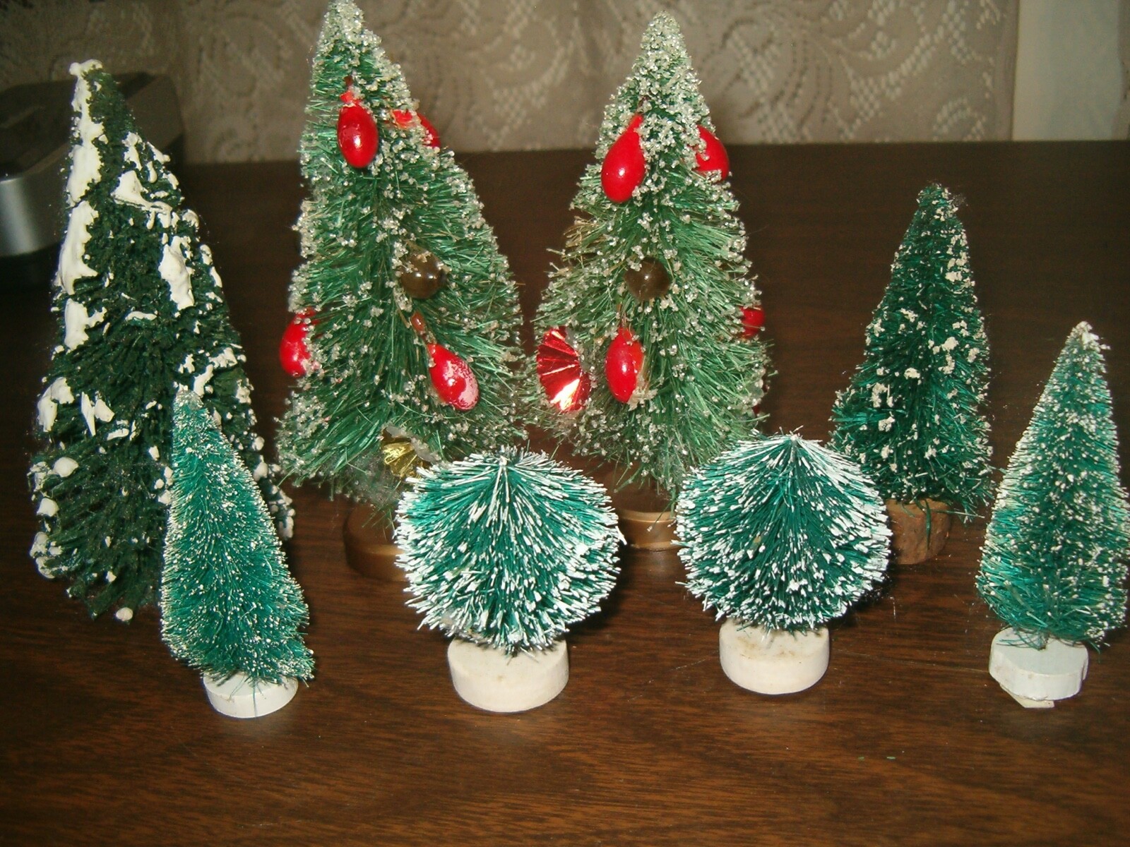 Lot of Different Village SET OF 8 Snowy Christmas PINE TREES Unknown Brand