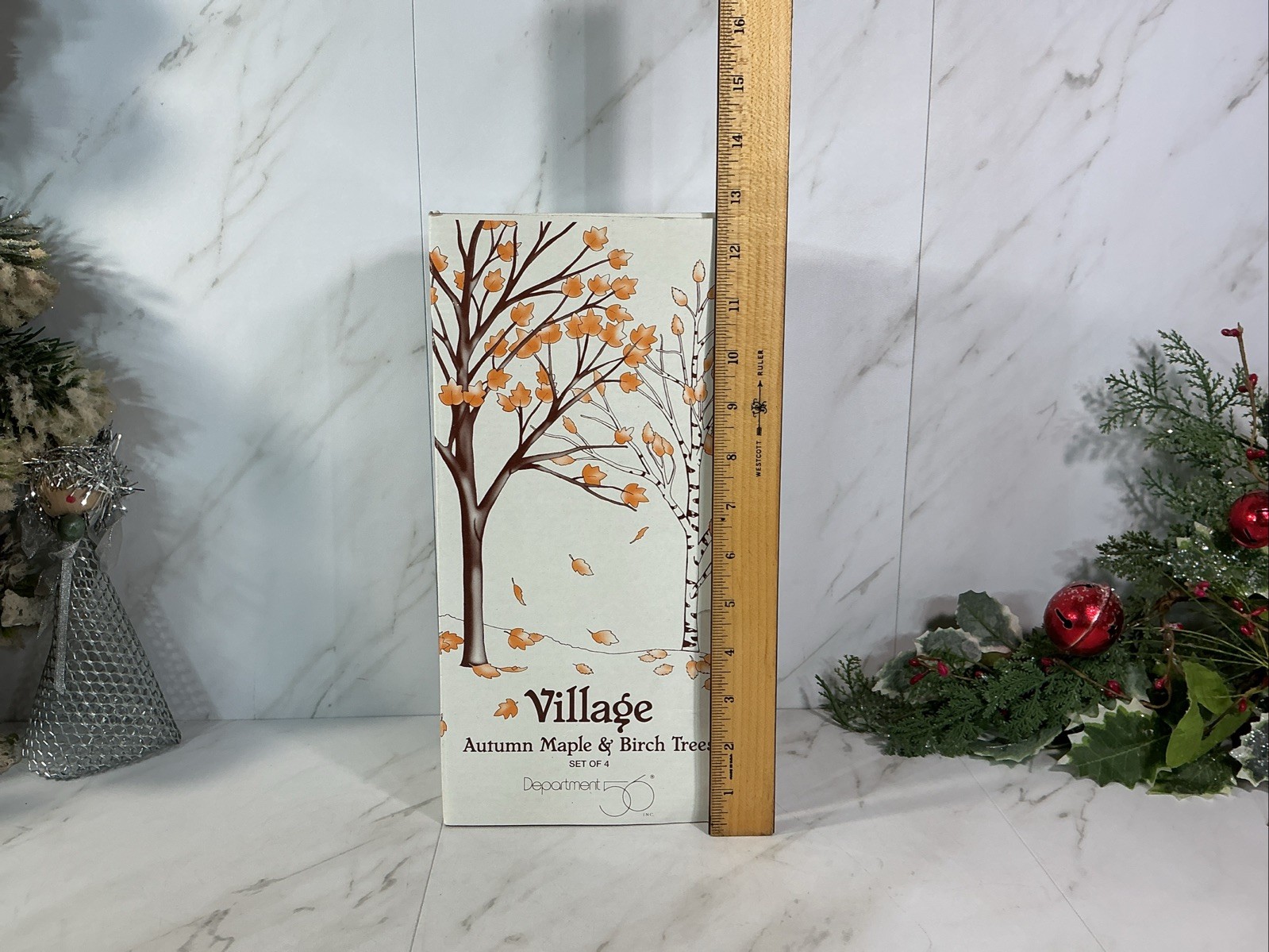 DEPARTMENT 56 VILLAGE Autumn Maple & Birch Trees~Set of 4~NEW IN BOX