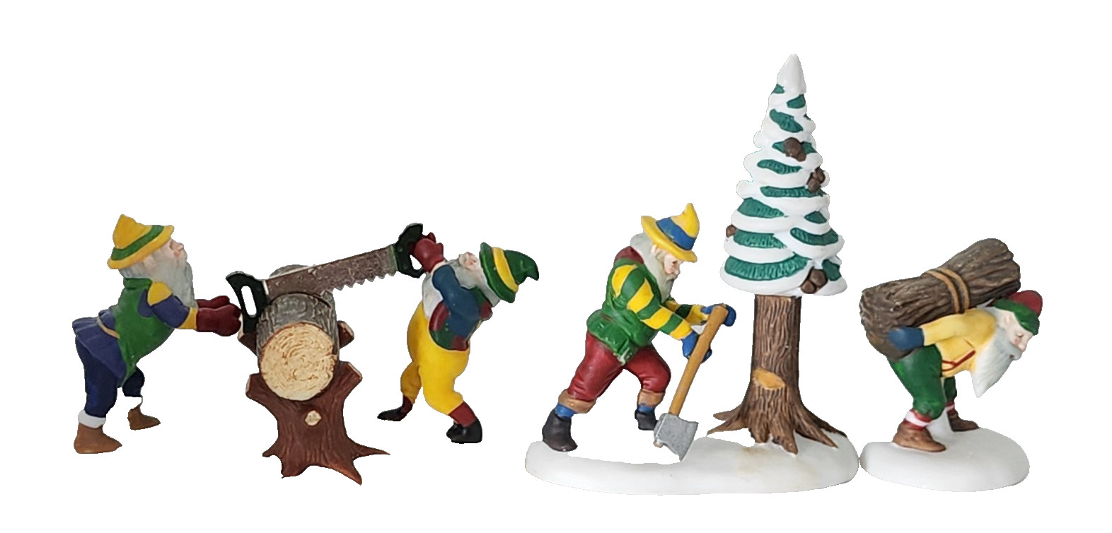Department 56 Heritage Village Woodsmen Elves Set of 3 Handpainted Porcelain