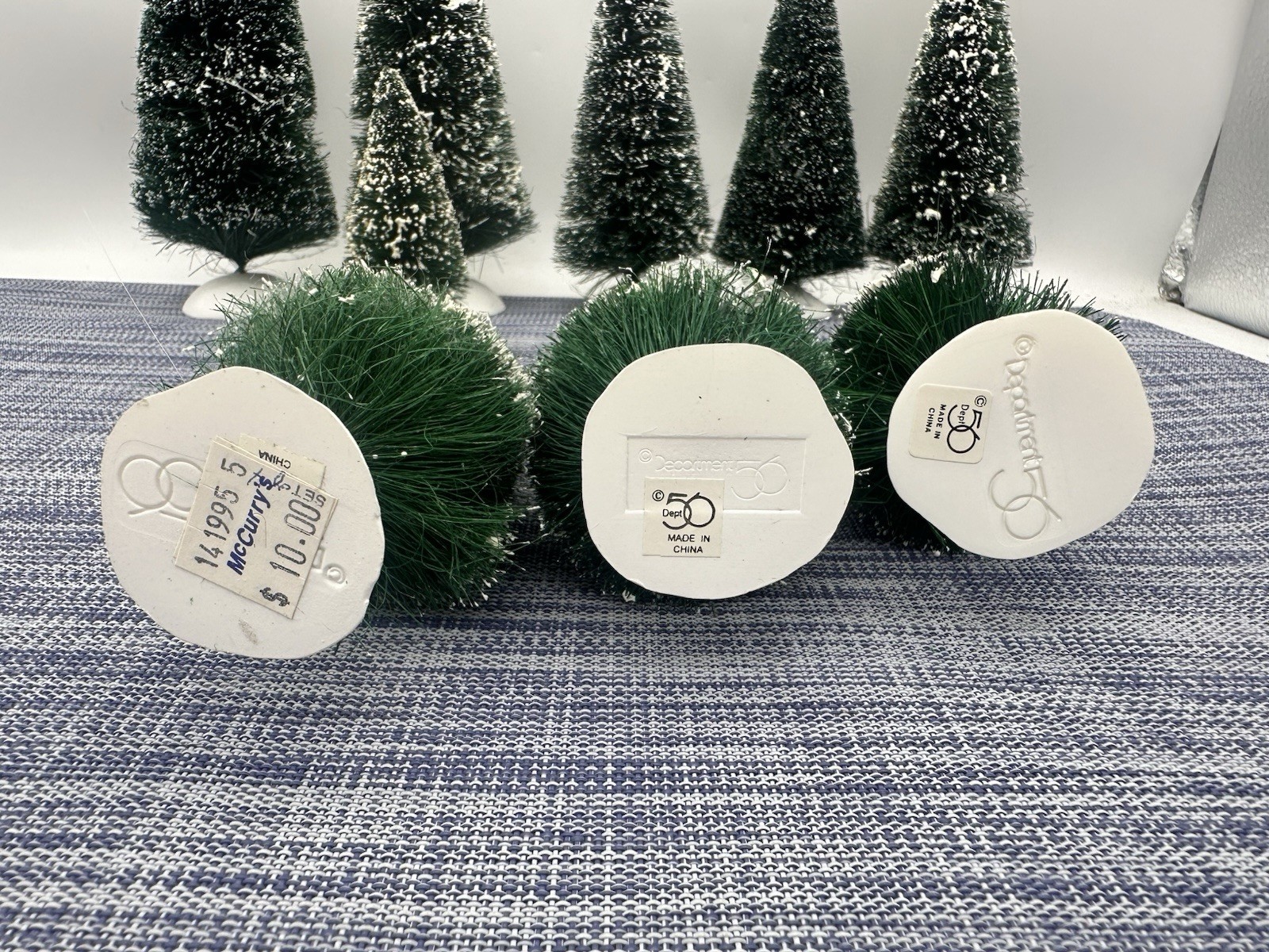 Dept 56 Christmas Trees Sisal Bottle Brush Flocked Village Mixed Lot Set of 9