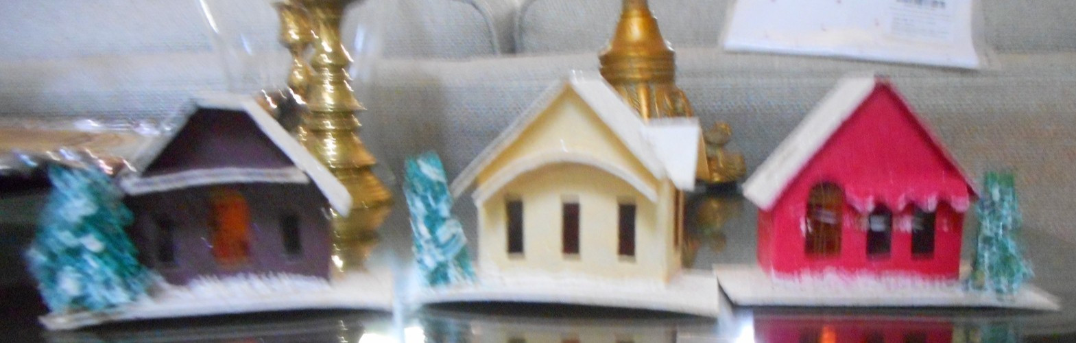Christmas Village Japan Putz Cardboard Glitter Cello Houses Lot of 3