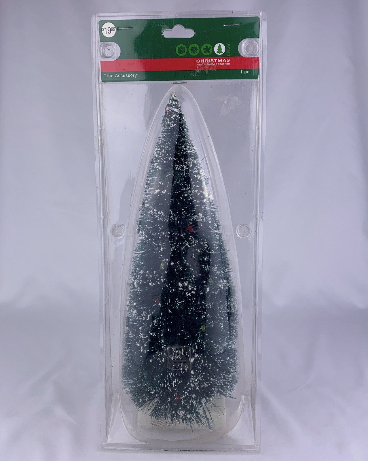12” Multi Colored Light Up Sisal Bottle Brush Flocked Christmas Village Tree