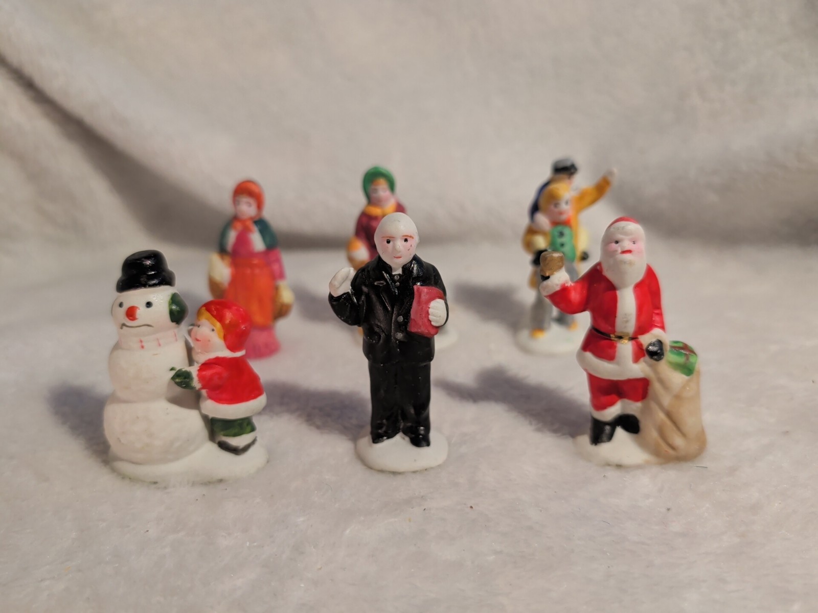 Lemax Christmas Figures Village Porcelain Santa Kids Snowman Priest Dog Lot of 6