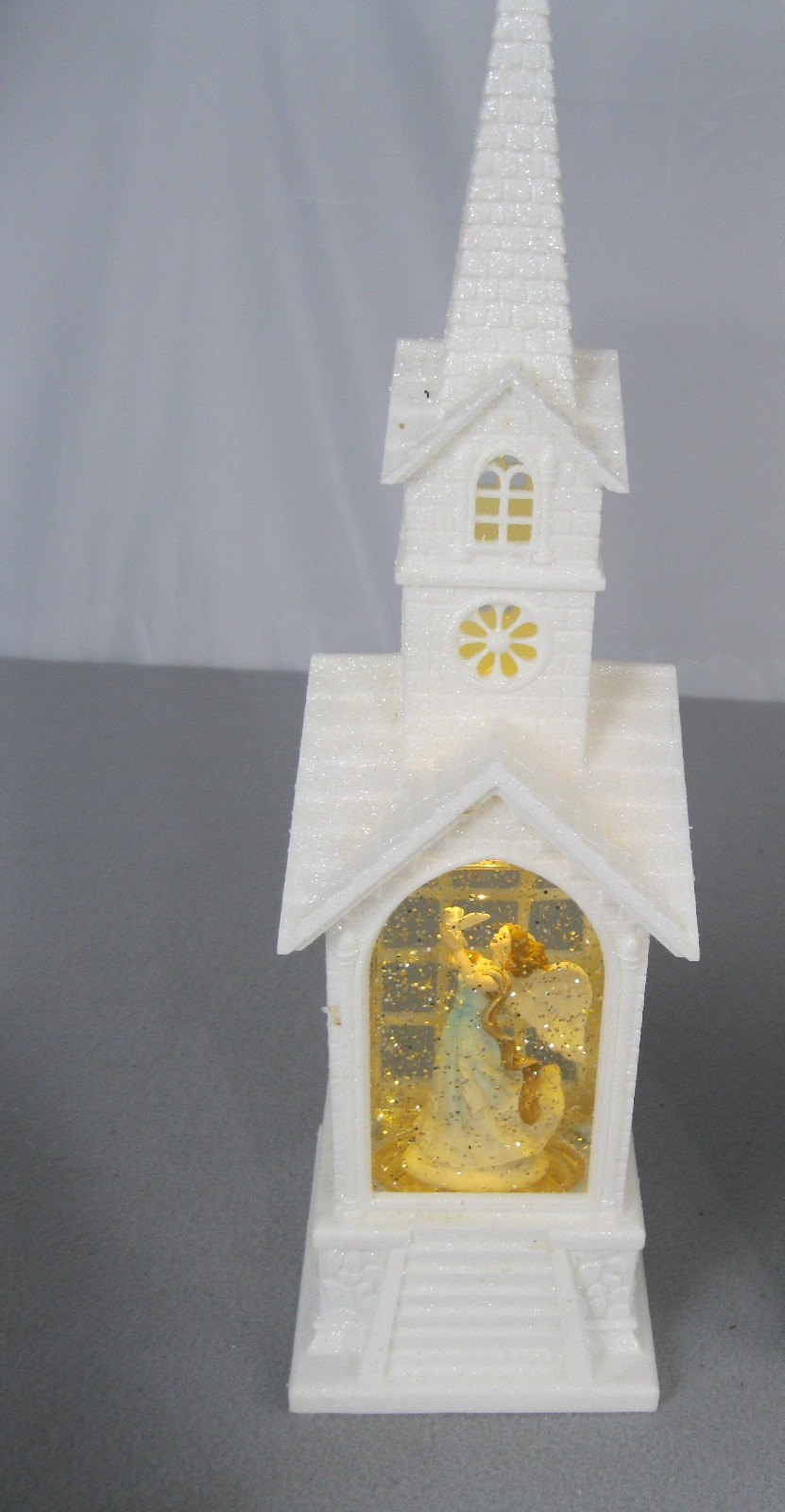 Cracker Barrel Illuminated Glitter Globe Church Decor, White Ceramic, Boxed