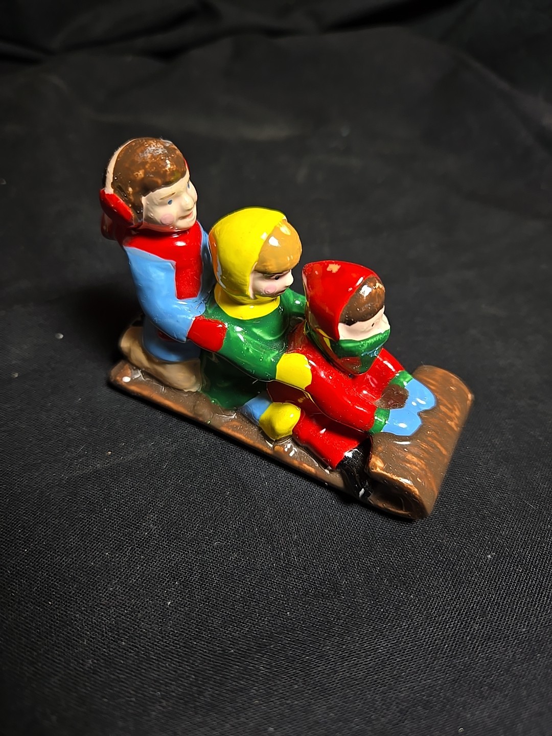Vintage Department 56 Snow Village “Snow Kids” Kids On Sled Figurine TA
