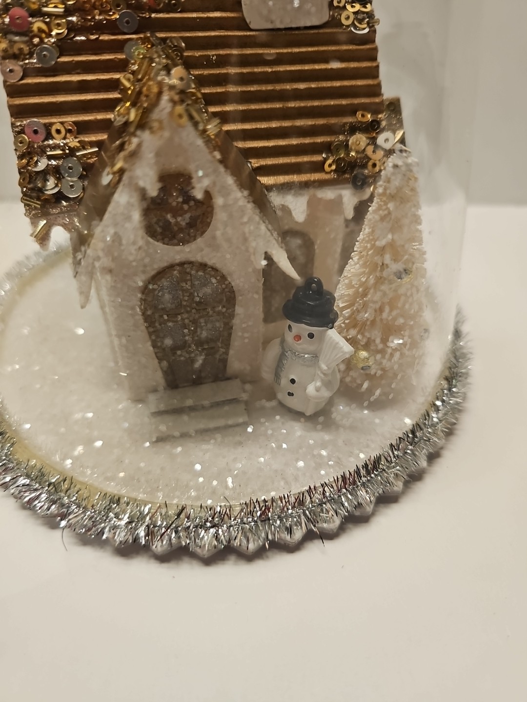 Pottery Barn Christmas Cloche Lighted House & Bottle Trees 8.5” x 6”