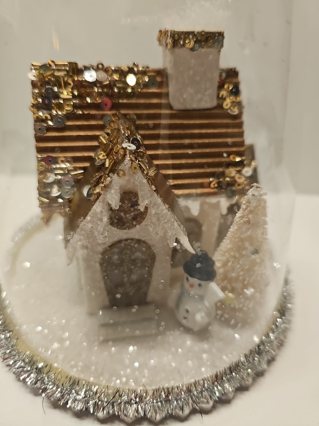 Pottery Barn Christmas Cloche Lighted House & Bottle Trees 8.5” x 6”