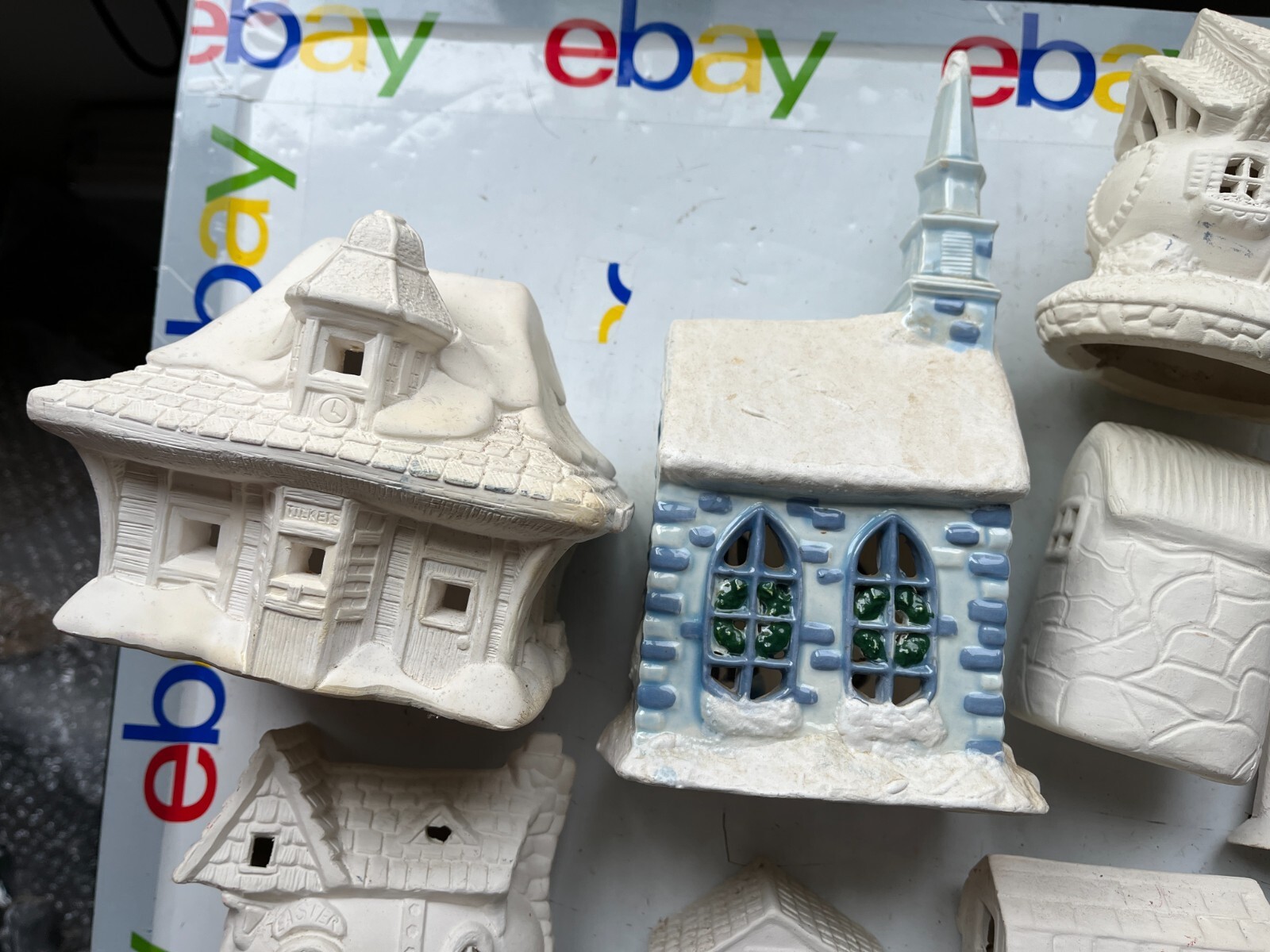 Lot of Ceramic Mostly Unpainted Figures Christmas Halloween Easter Village
