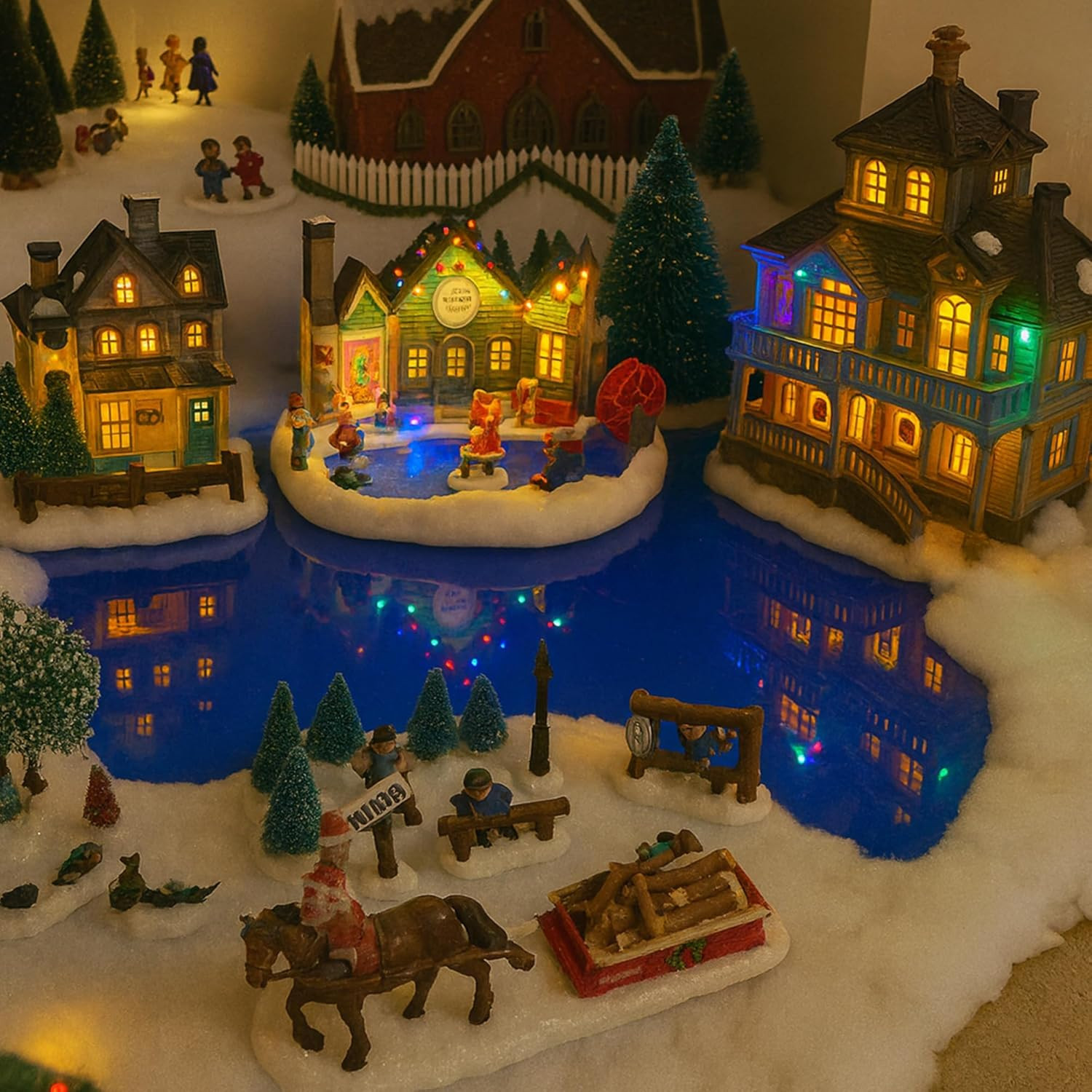 59” x 15.7” Christmas Village Ocean Display Mat, Christmas Village…