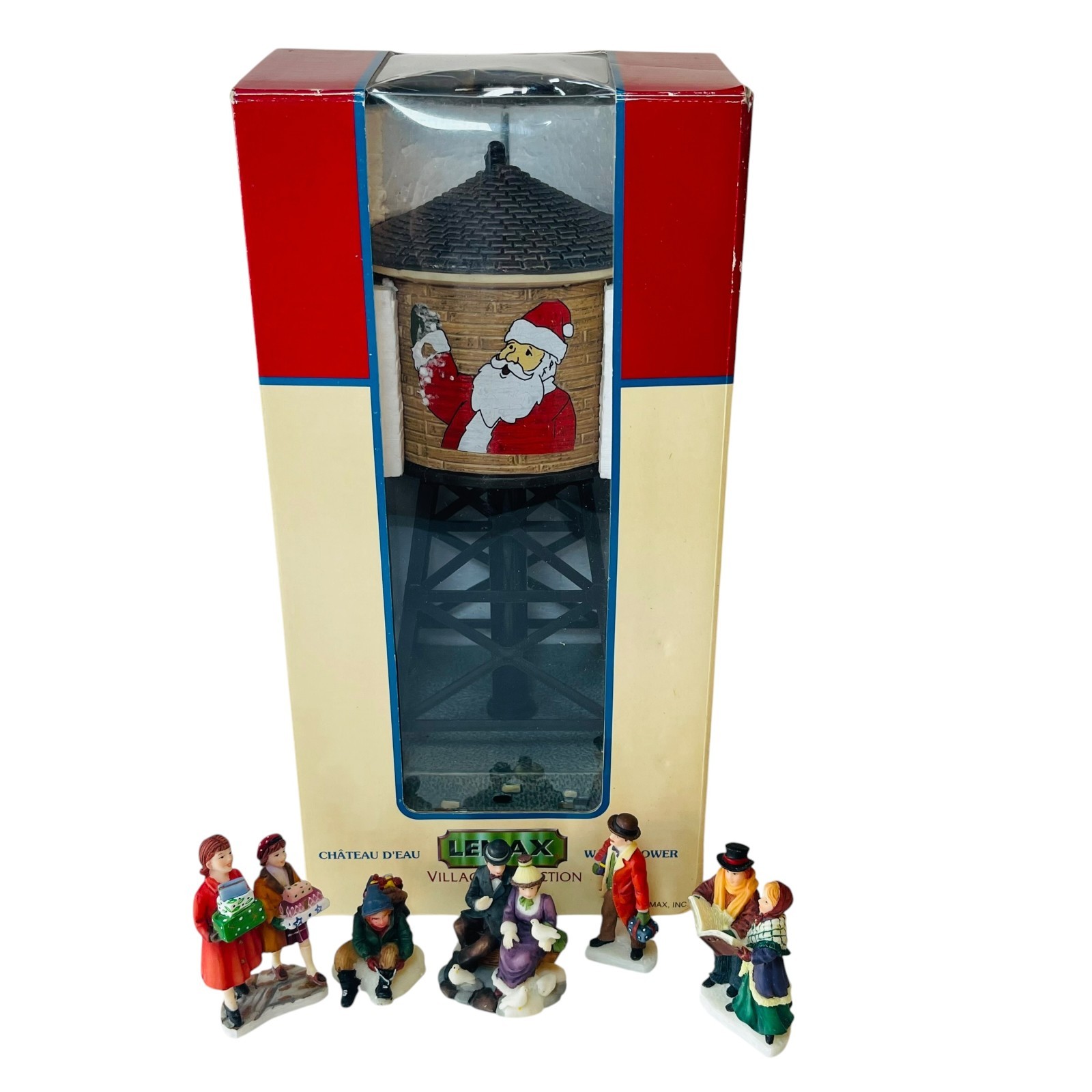 Lemax CHRISTMAS 10” Rustic Water Tower w/Santa Claus 2004 +BOX & 5 Figures READ