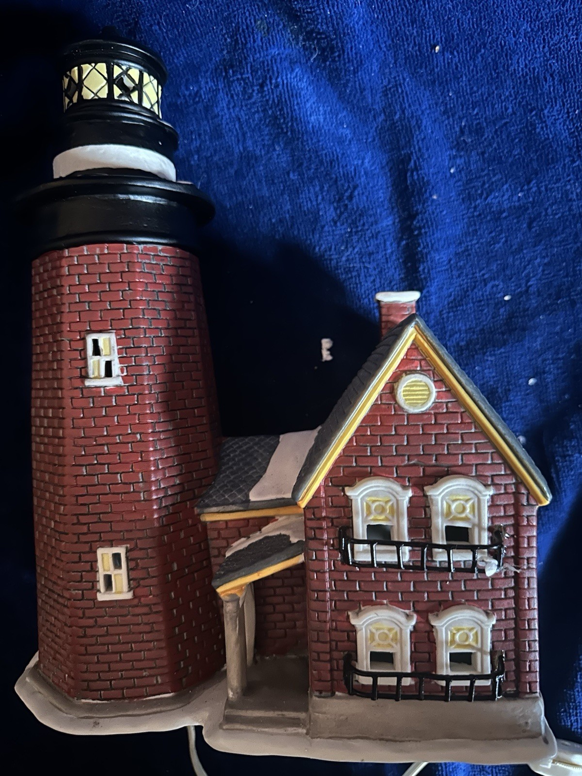 Christmas Delights Handpainted Porcelain Lighthouse W/Cottage Coastal Noel Decor