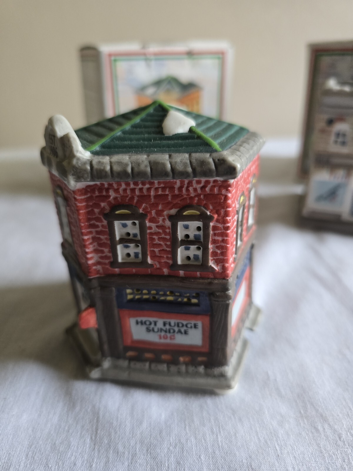 Set Of 2 Vintage Hallmark Handcrafted Porcelain Home Town America Village Scene